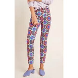 Anthropologie Essential Slim Trouser Pant Sz 4 Rose Psychedelic Geometric Retro